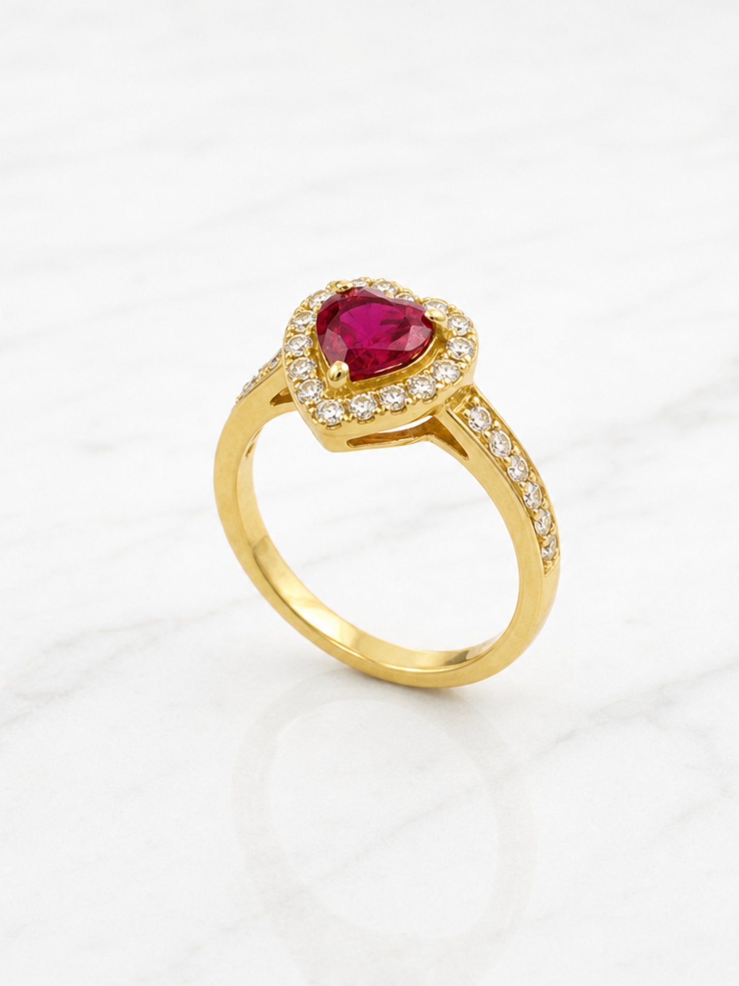 Anillo doble corazón cintillo rubi y circones Oro 18k 4