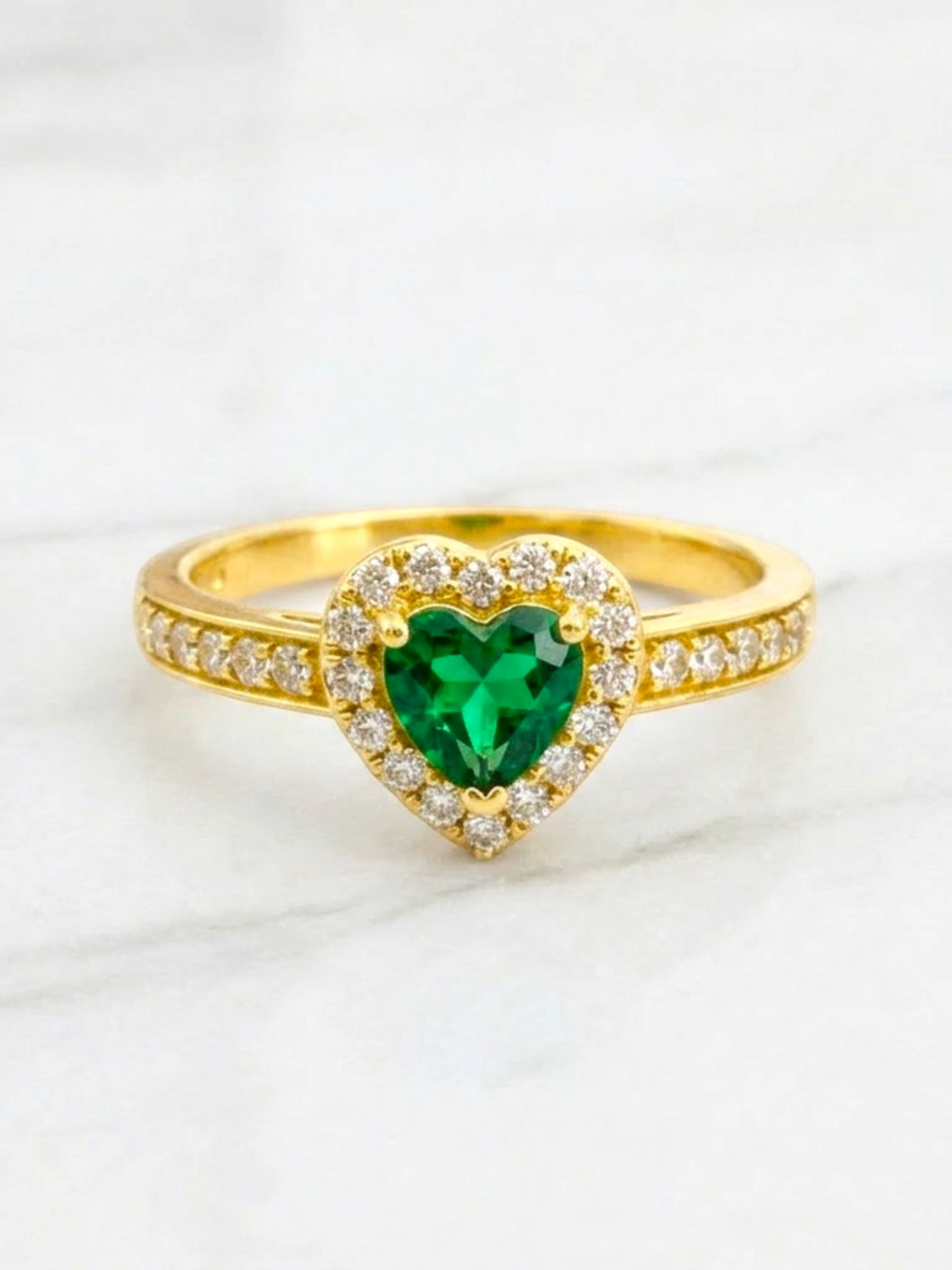 Anillo doble corazón cintillo esmeralda y circones Oro 18k 1