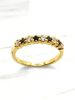 Anillo medio cintillo circón Onix Oro 18k 