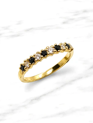 Anillo medio cintillo circón Onix Oro 18k 