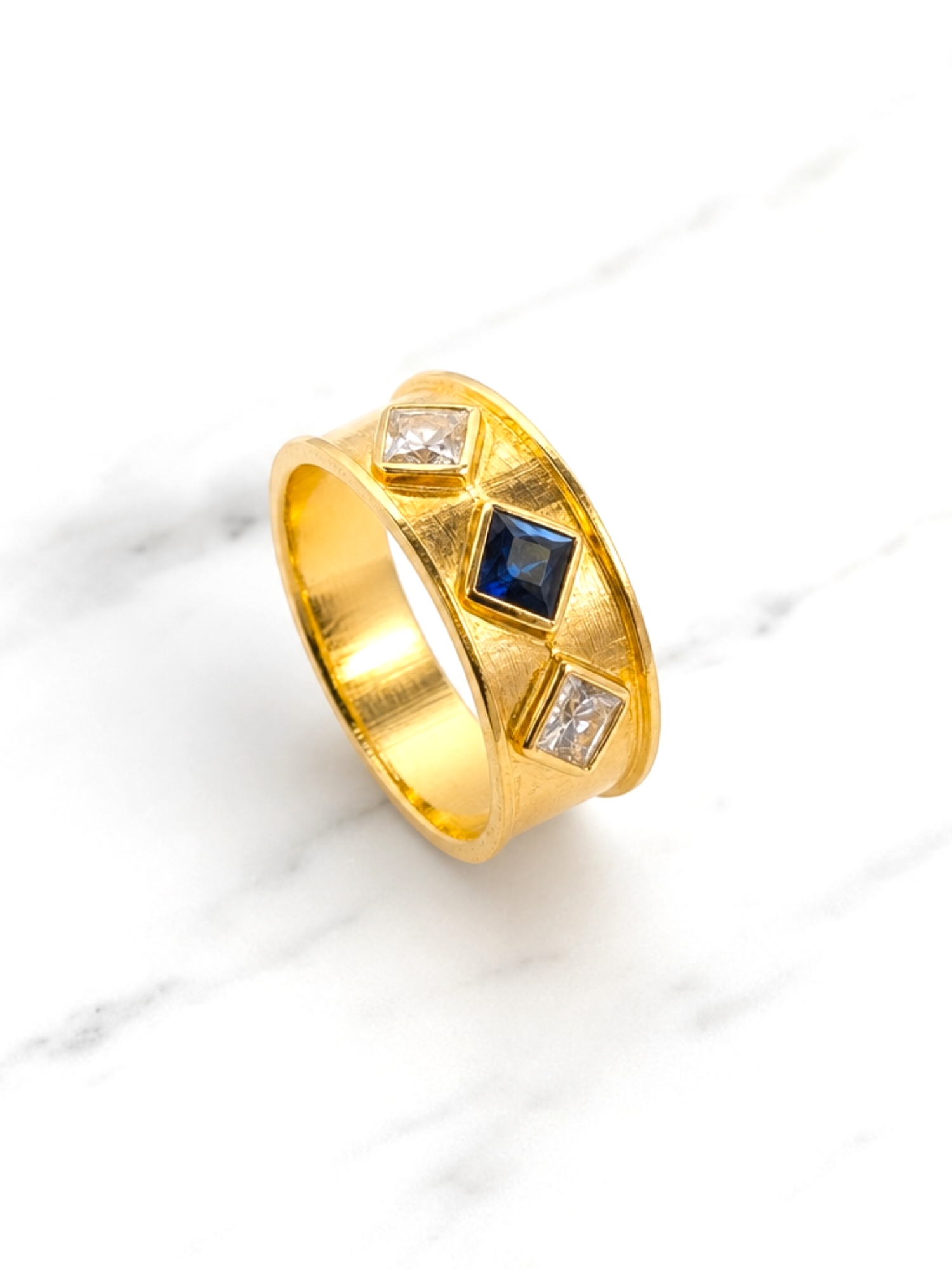 Anillo medieval zafiro y circones Oro 18k 4