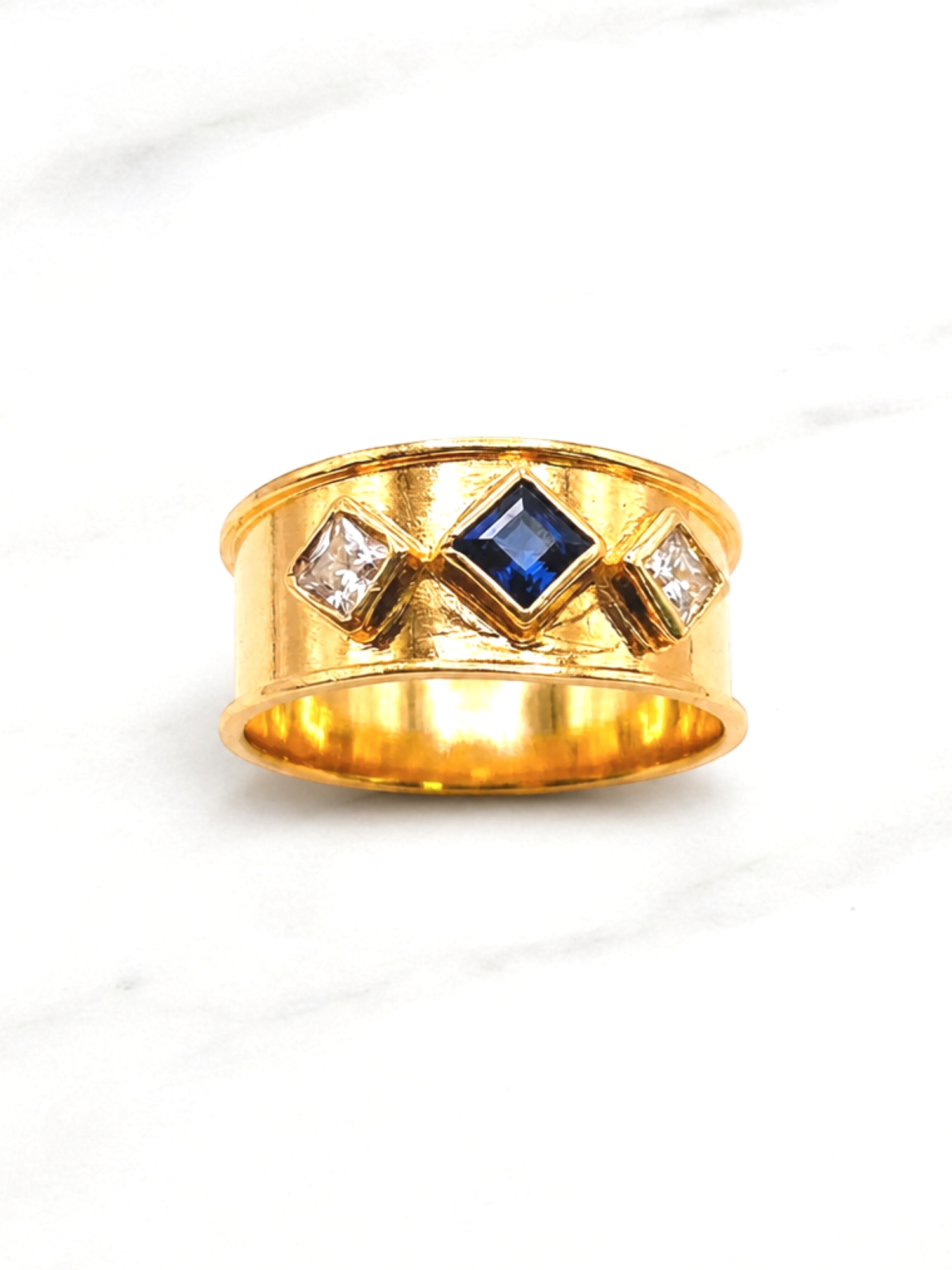 Anillo medieval zafiro y circones Oro 18k 6