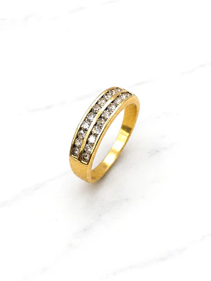Anillo doble cintillo circónes Oro 18k
