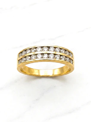 Anillo doble cintillo circónes Oro 18k