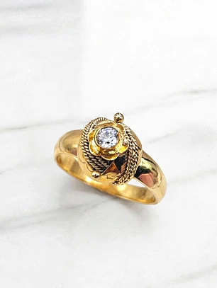 Anillo chevalier circón Oro 18k