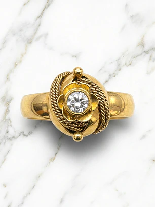Anillo chevalier circón Oro 18k