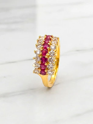 Anillo cintillo rubies y circones grande Oro 18k