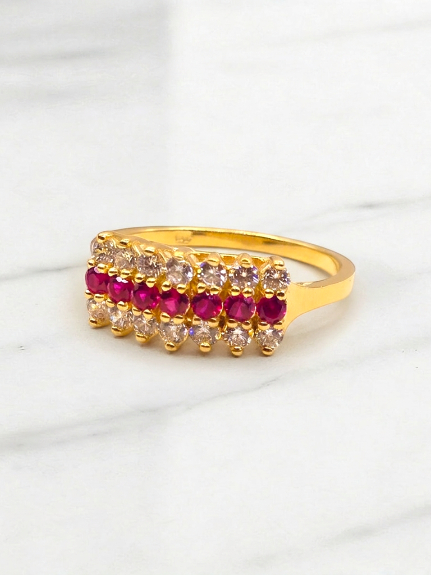 Anillo cintillo rubies y circones grande Oro 18k 1