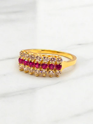 Anillo cintillo rubies y circones grande Oro 18k