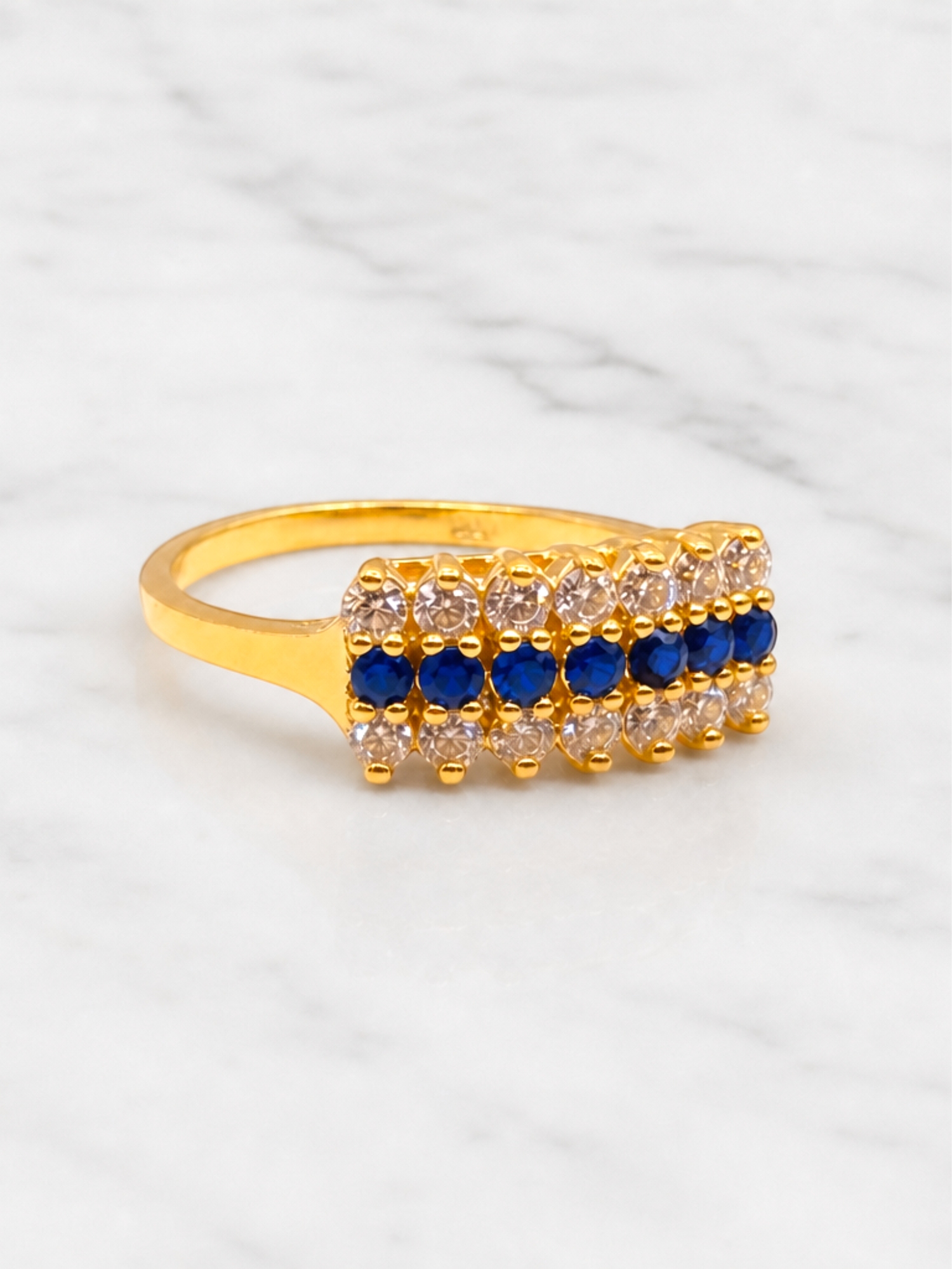 Anillo cintillo zafiros y circones grande Oro 18k 3
