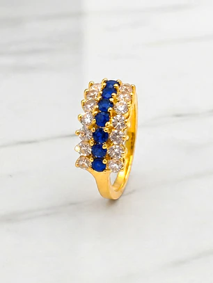 Anillo cintillo zafiros y circones grande Oro 18k