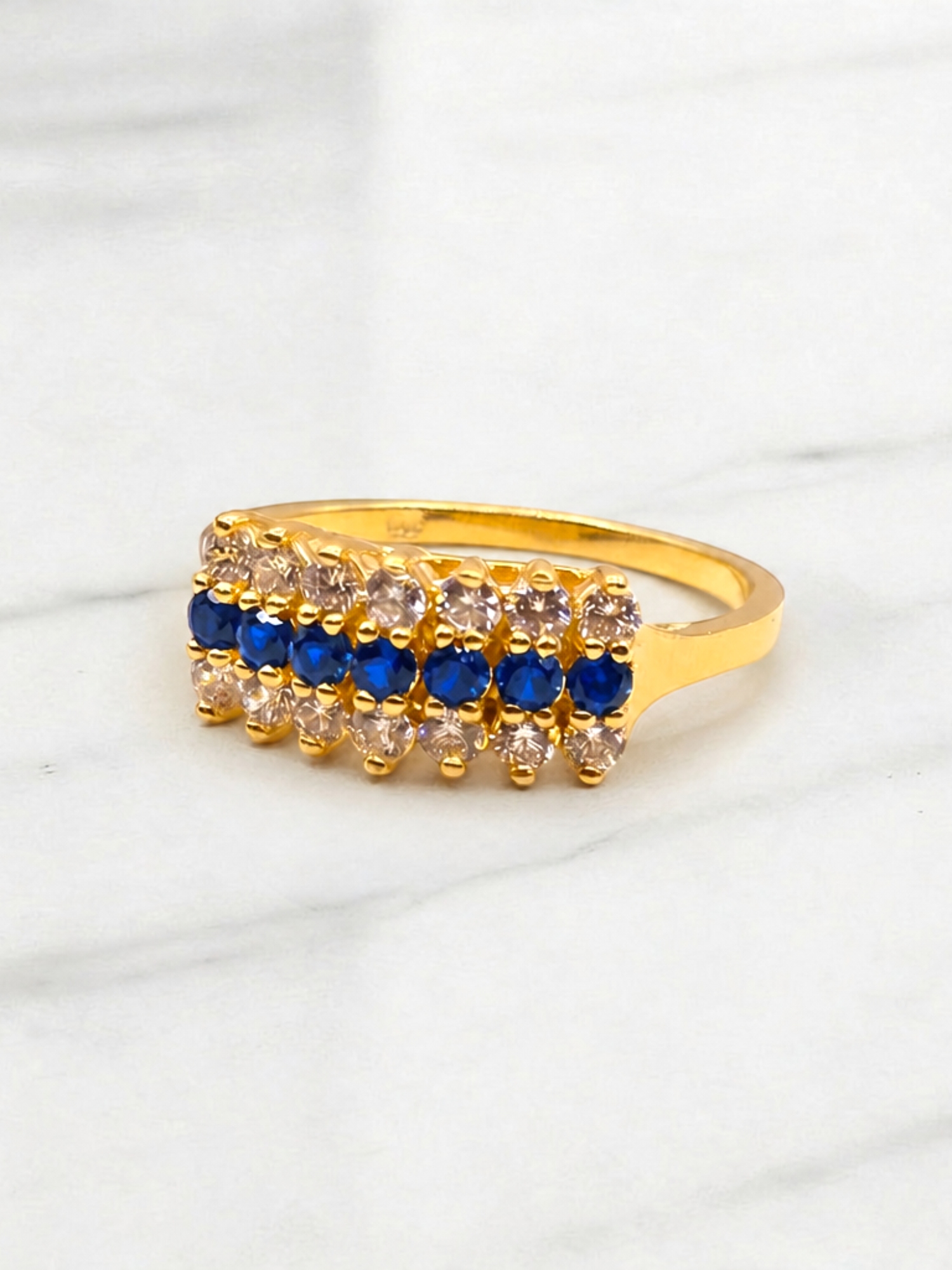Anillo cintillo zafiros y circones grande Oro 18k 1
