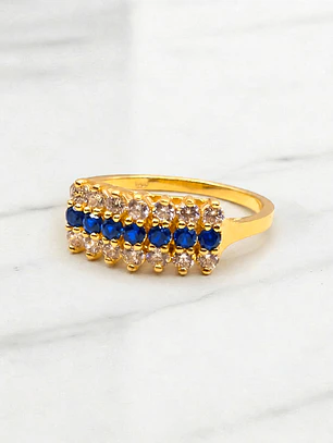 Anillo cintillo zafiros y circones grande Oro 18k