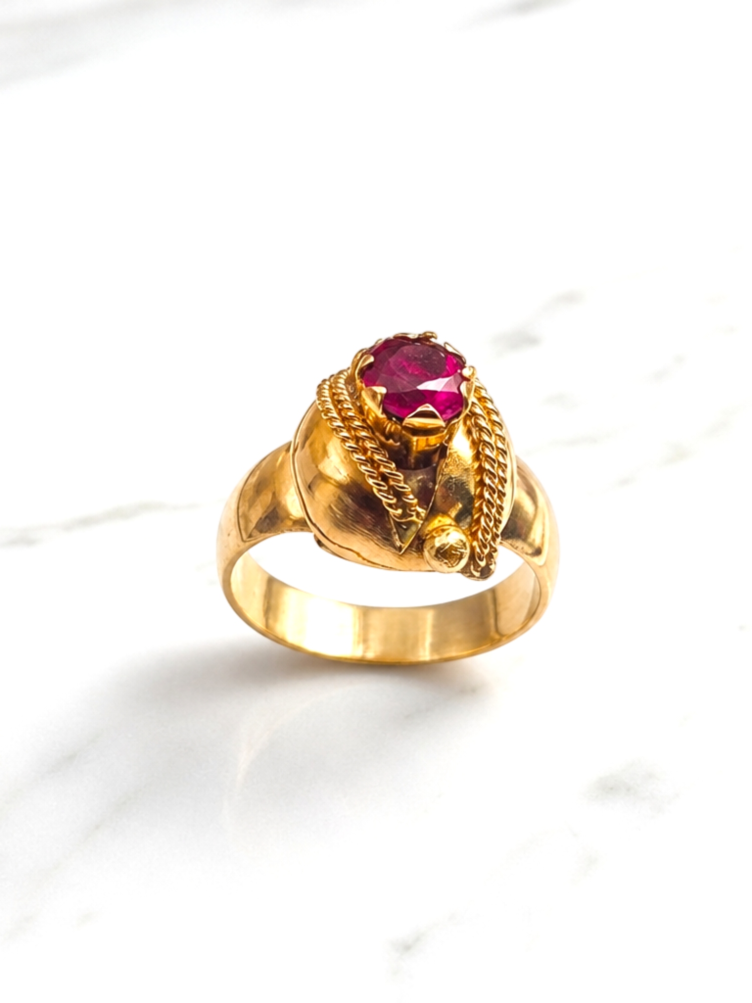 Anillo chevalier trenzado rubí Oro 18k 4