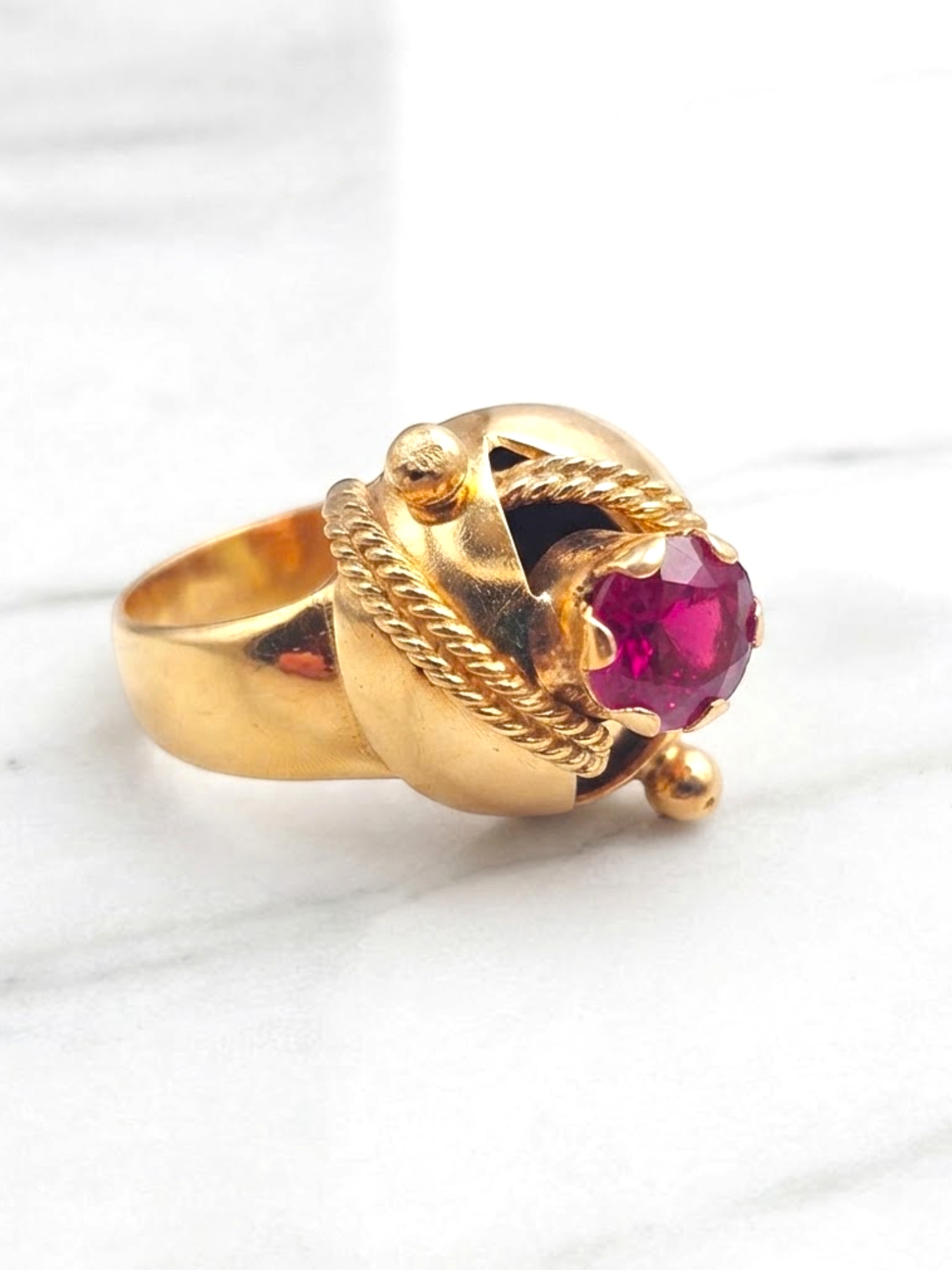 Anillo chevalier trenzado rubí Oro 18k 2