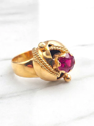 Anillo chevalier trenzado rubí Oro 18k