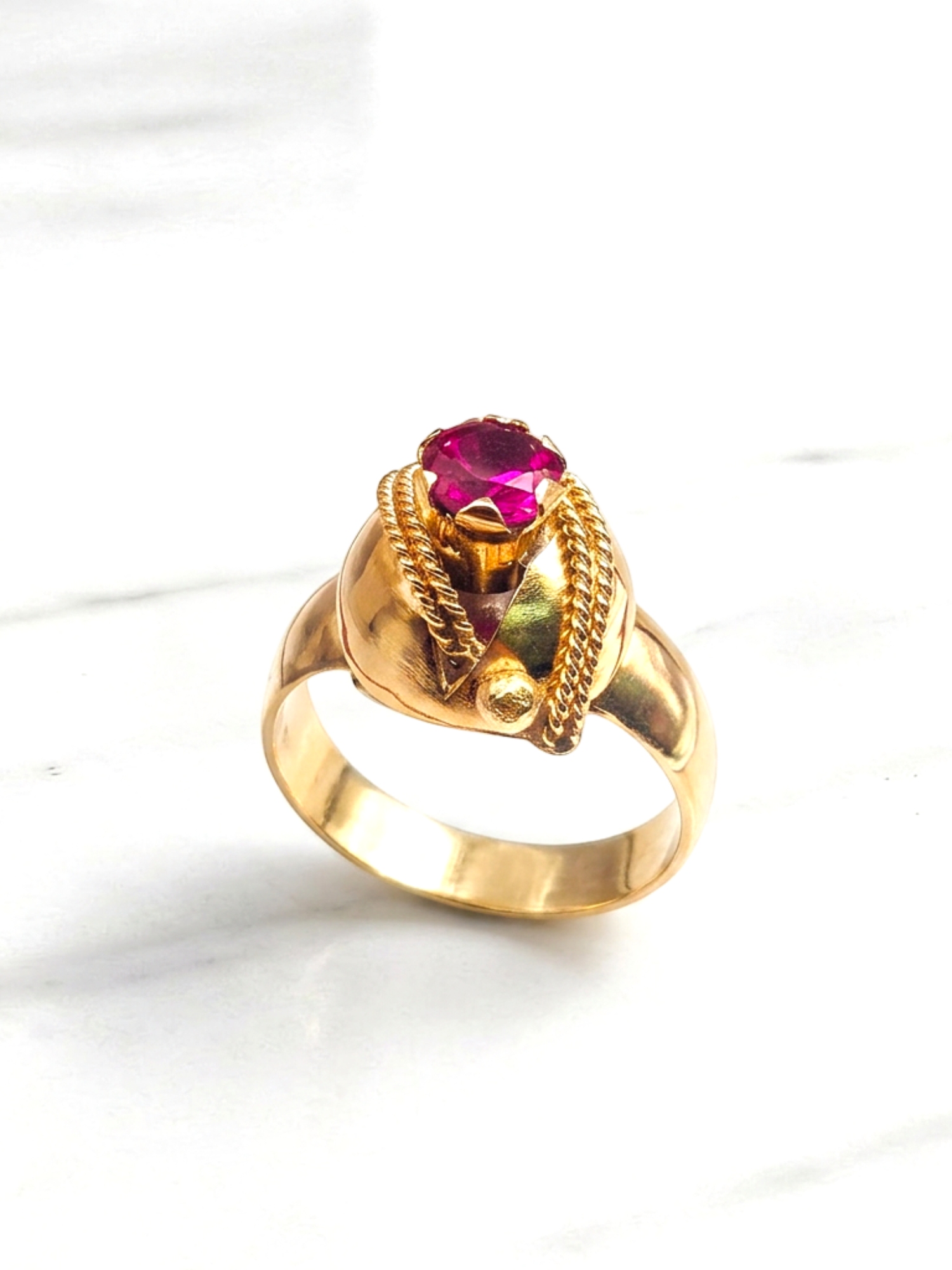 Anillo chevalier trenzado rubí Oro 18k 3