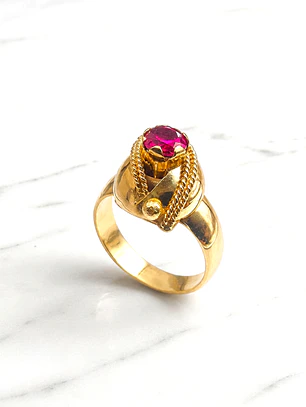 Anillo chevalier trenzado rubí Oro 18k