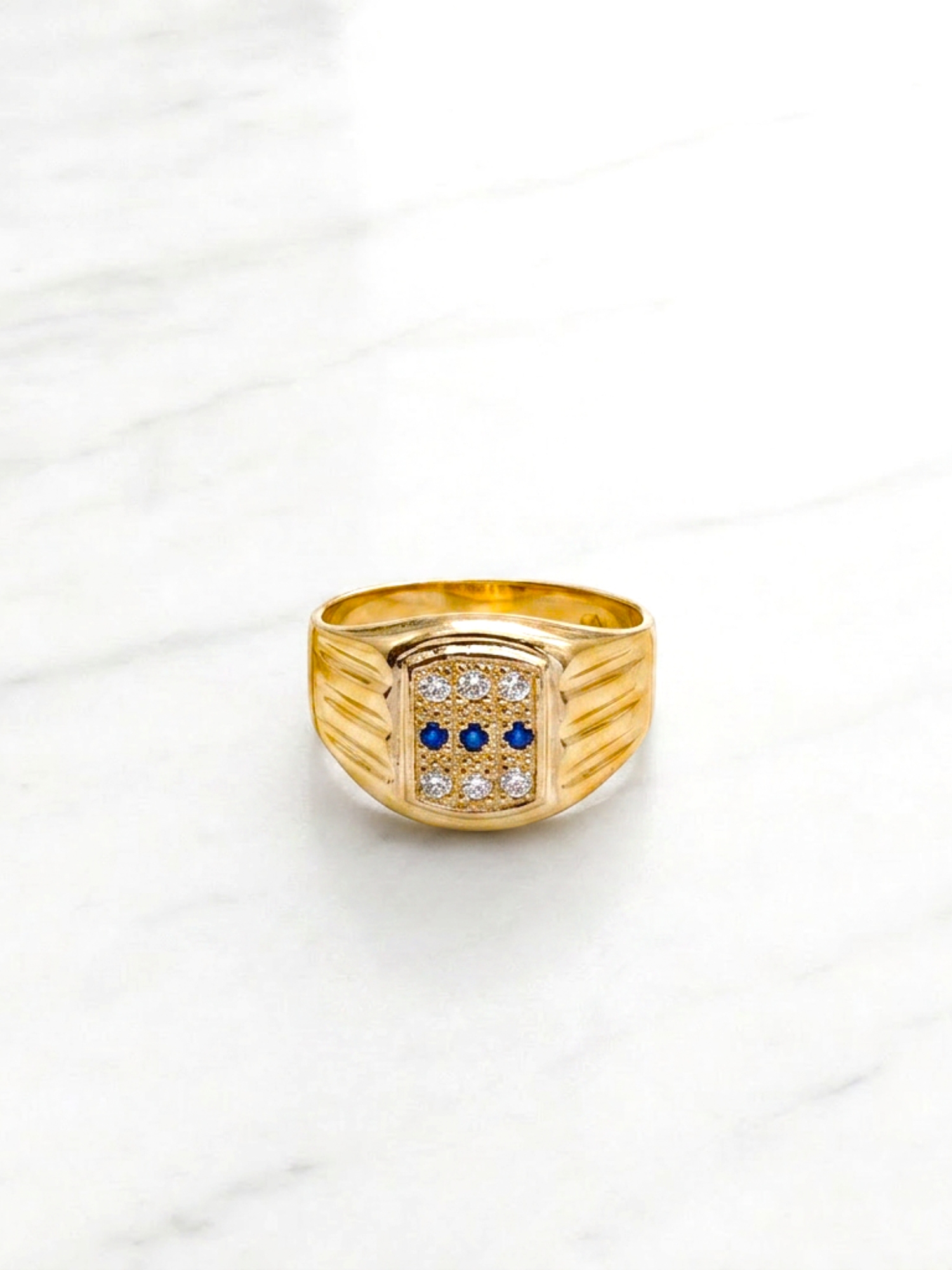 Anillo sello circónes y zafiros Oro 18k  1