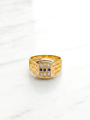 Anillo sello circónes y zafiros Oro 18k 