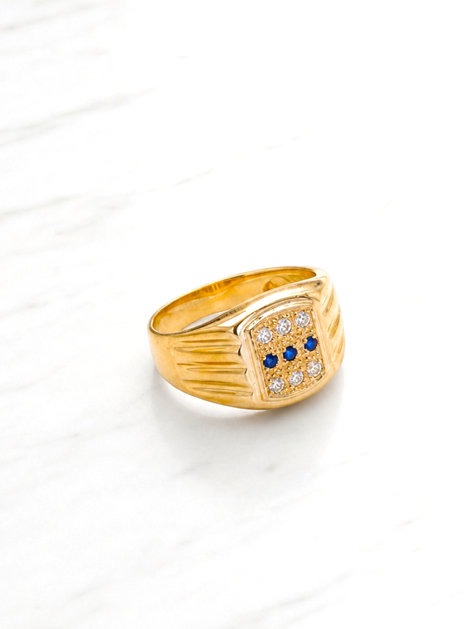 Anillo sello circónes y zafiros Oro 18k  2