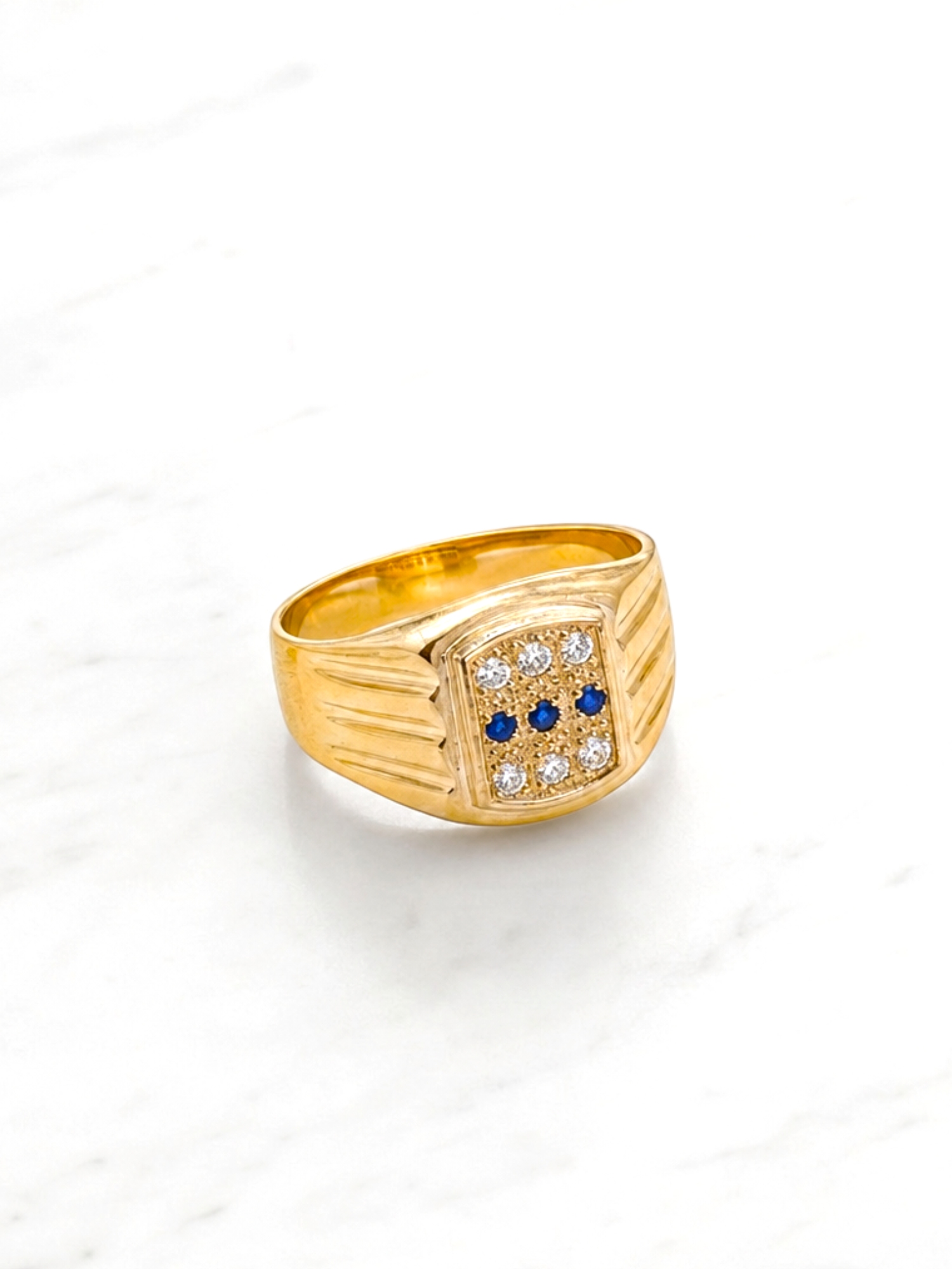 Anillo sello circónes y zafiros Oro 18k  3