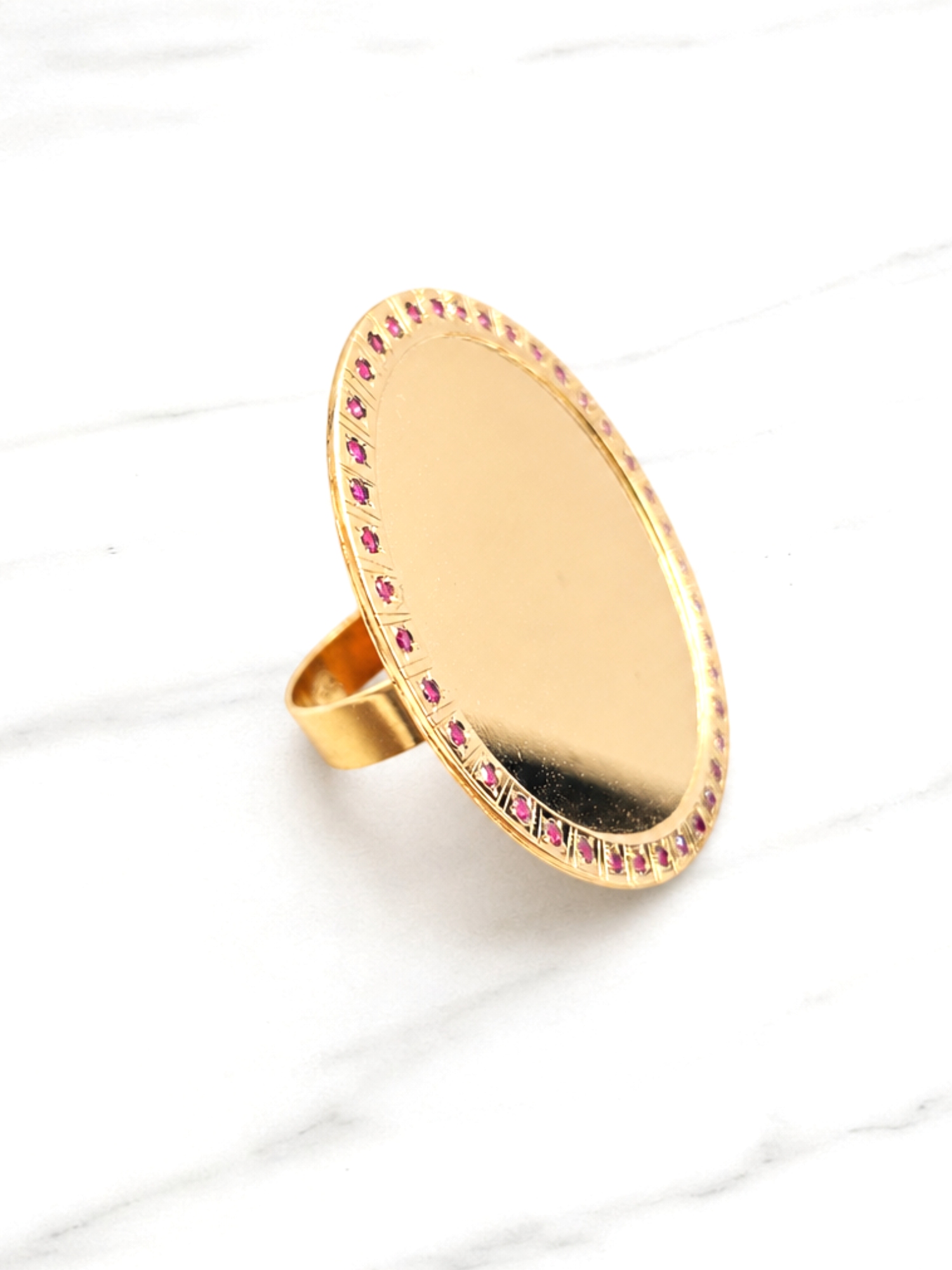 Anillo tazo disco con rubíes grande Oro 18k 3