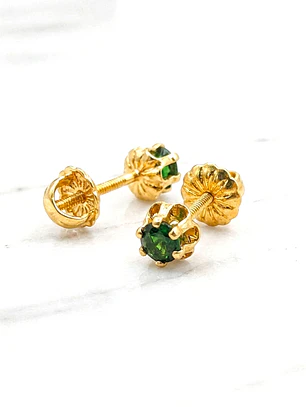 Aros chaton italiano esmeralda chicos Oro 18k