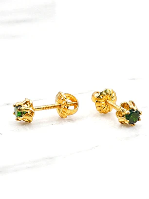 Aros chaton italiano esmeralda chicos Oro 18k