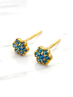Aros roseta aguamarina chicos Oro 18k