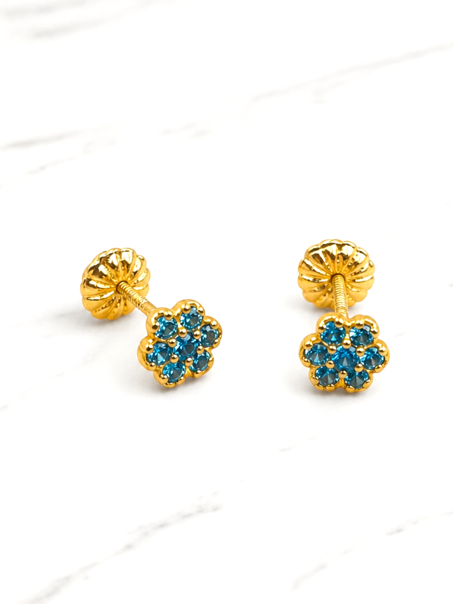 Aros roseta aguamarina chicos Oro 18k 3
