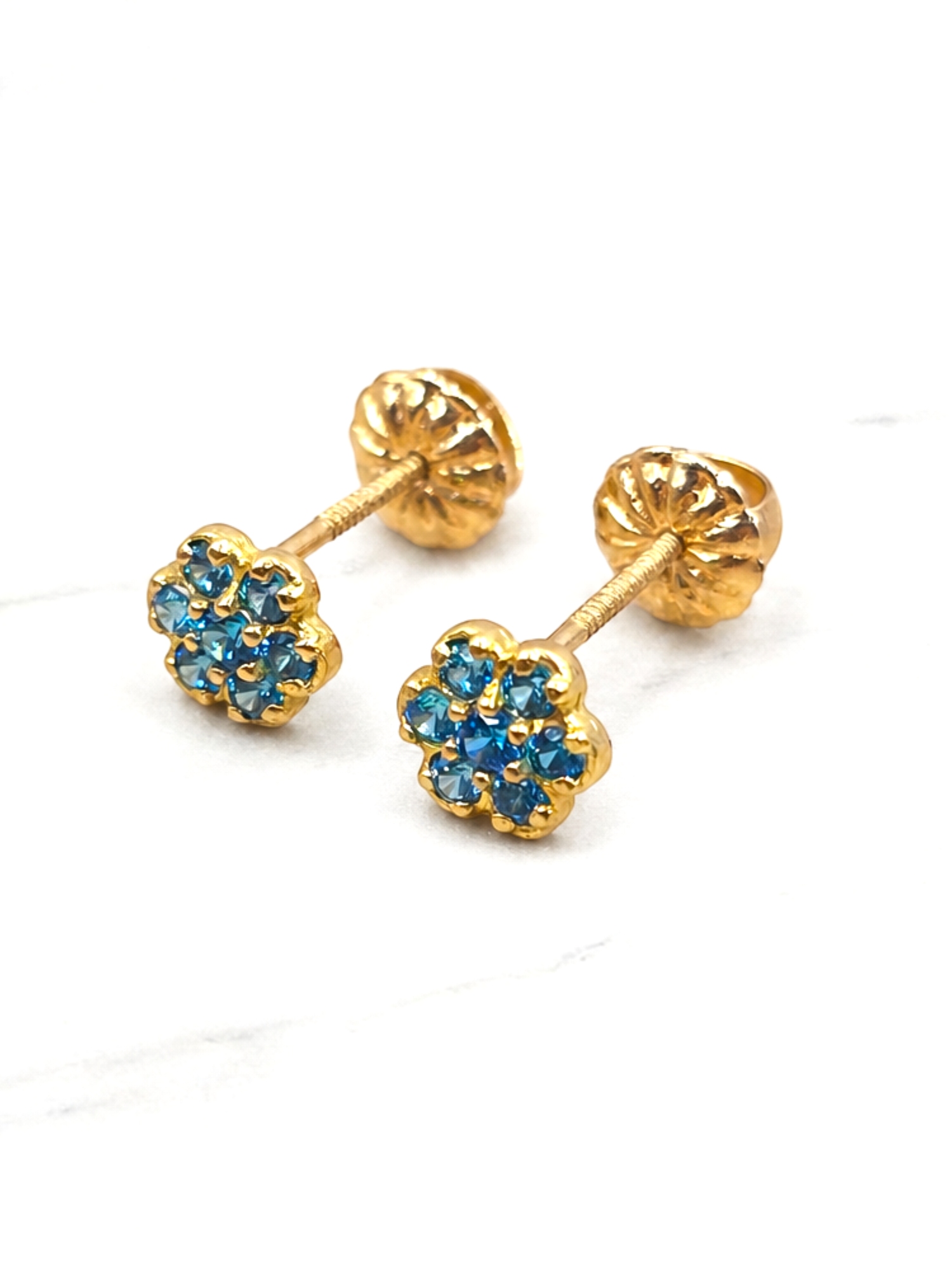 Aros roseta aguamarina chicos Oro 18k 4