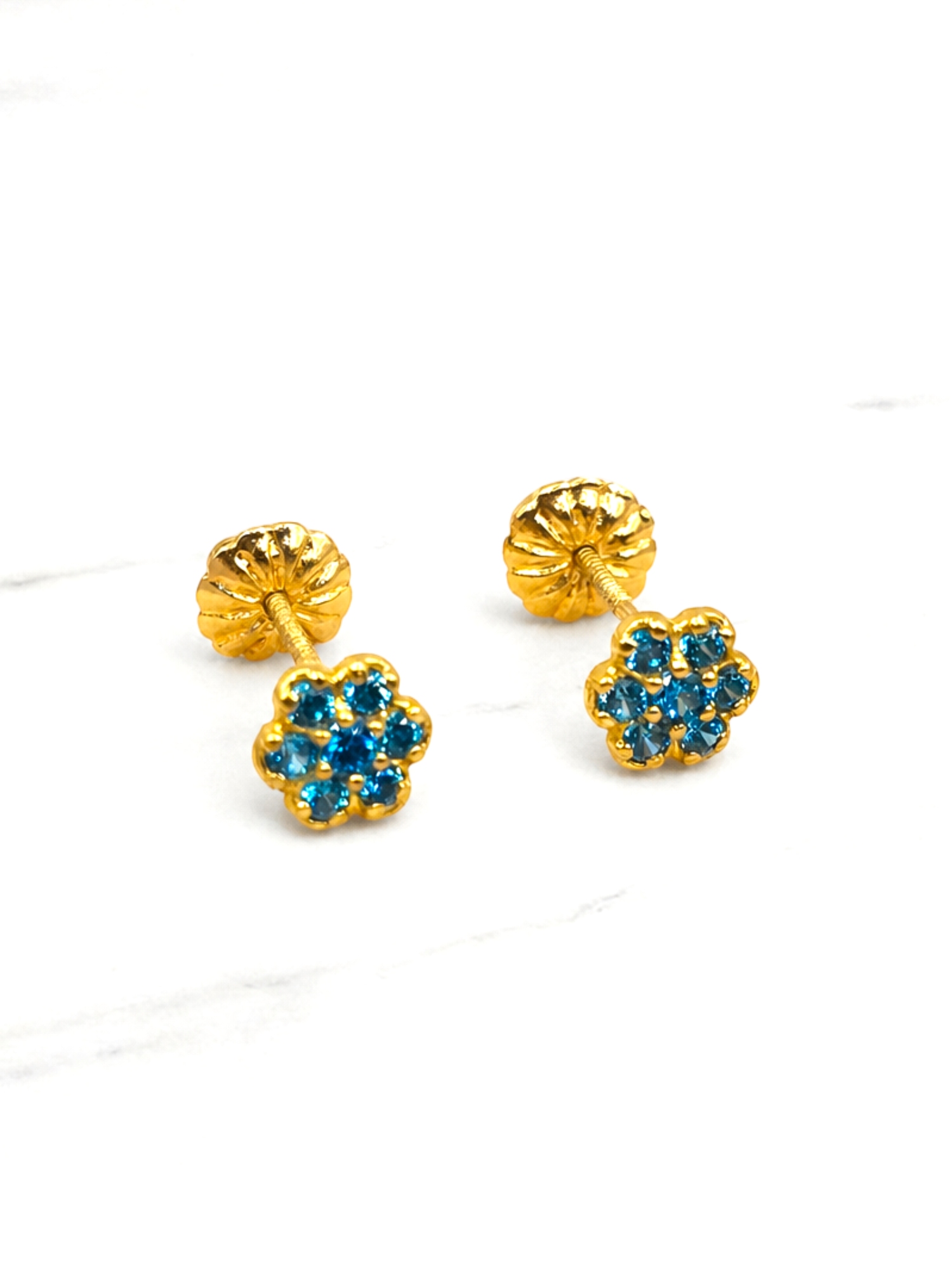 Aros roseta aguamarina chicos Oro 18k 1