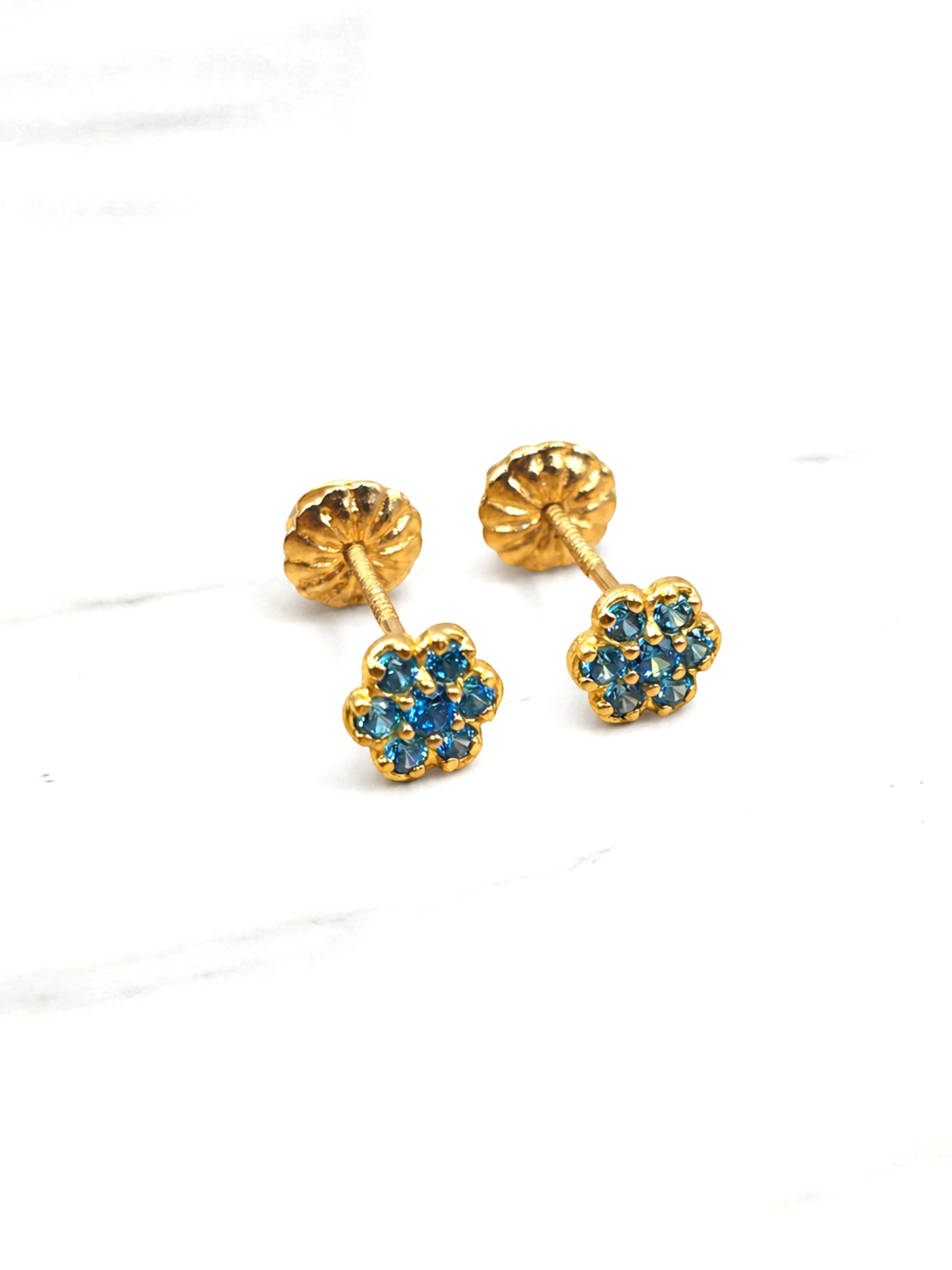 Aros roseta aguamarina chicos Oro 18k 5