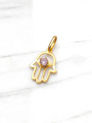 Colgante mano de Fátima rosa de Francia Oro 18k