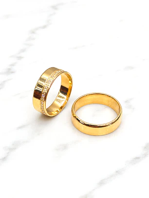 Argollas de matrimonio planas 5 mm y circones Oro 18k