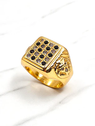 Anillo lyon circones y ónix Oro 18k
