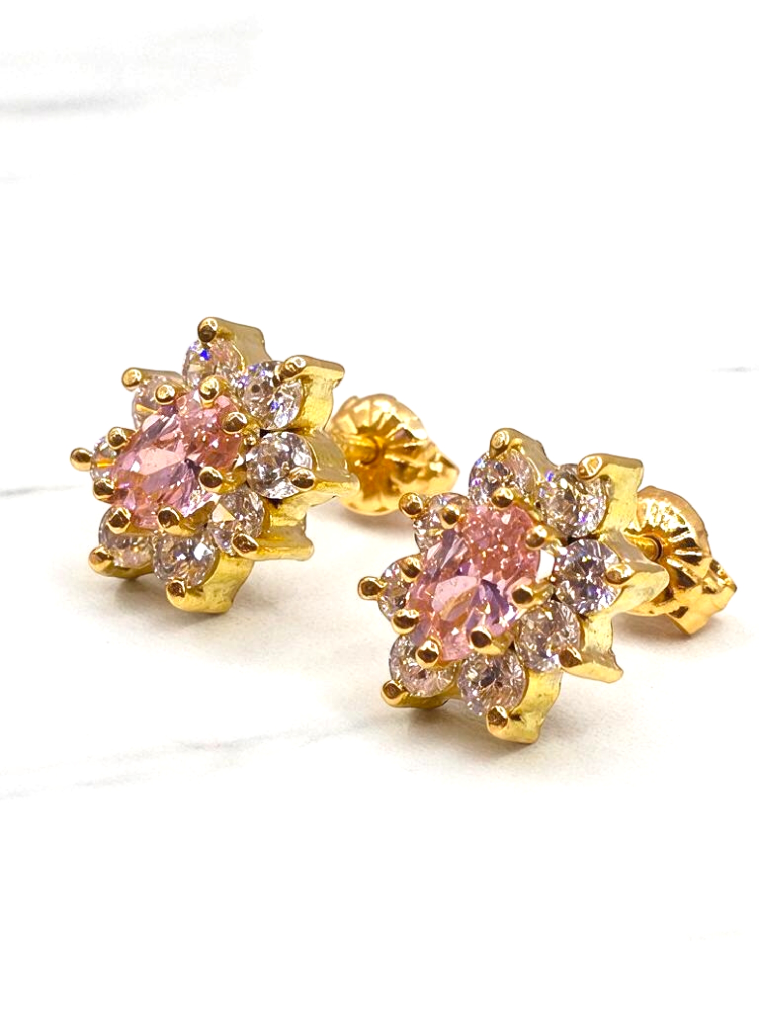 Aros lady Rosa de francia con circones Oro 18k 1
