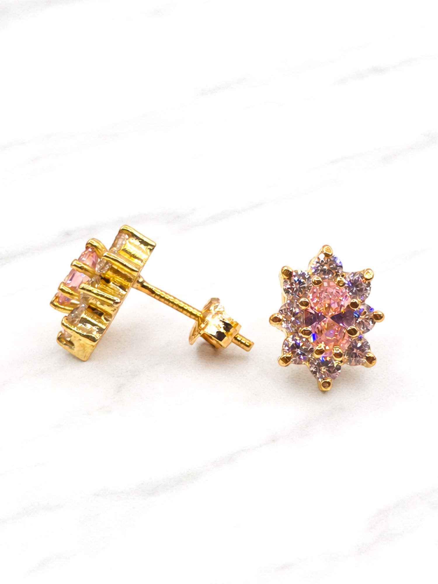 Aros lady Rosa de francia con circones Oro 18k 4