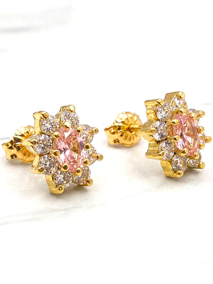 Aros lady Rosa de francia con circones Oro 18k