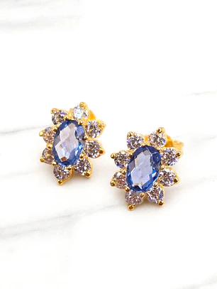 Aros lady aguamarina con circones Oro 18k