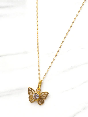 Cadena eslabón limado 50 cm con mariposa circon Oro 18k