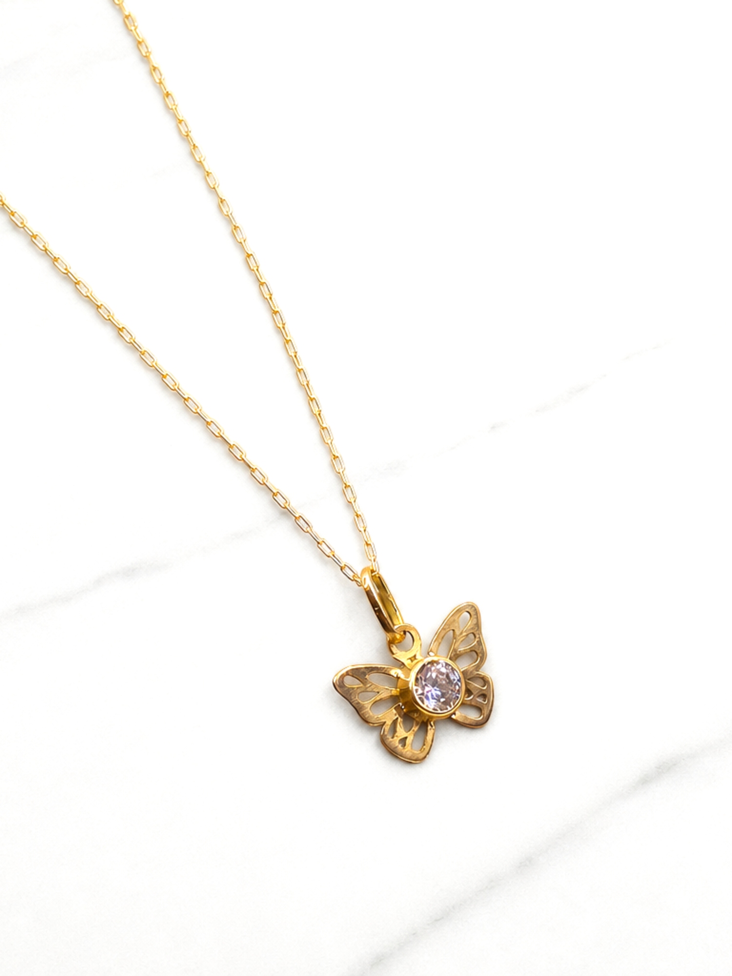 Cadena eslabón limado 50 cm con mariposa circon Oro 18k 2