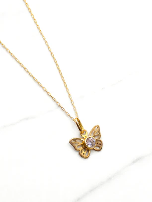 Cadena eslabón limado 50 cm con mariposa circon Oro 18k