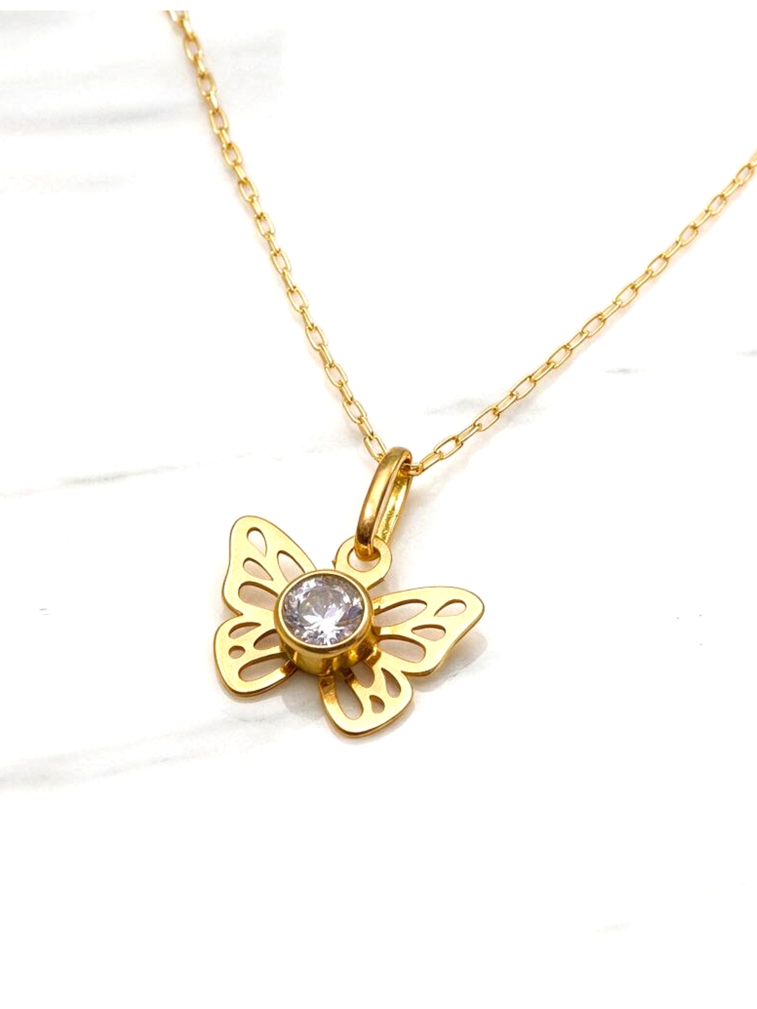 Cadena eslabón limado 50 cm con mariposa circon Oro 18k 3