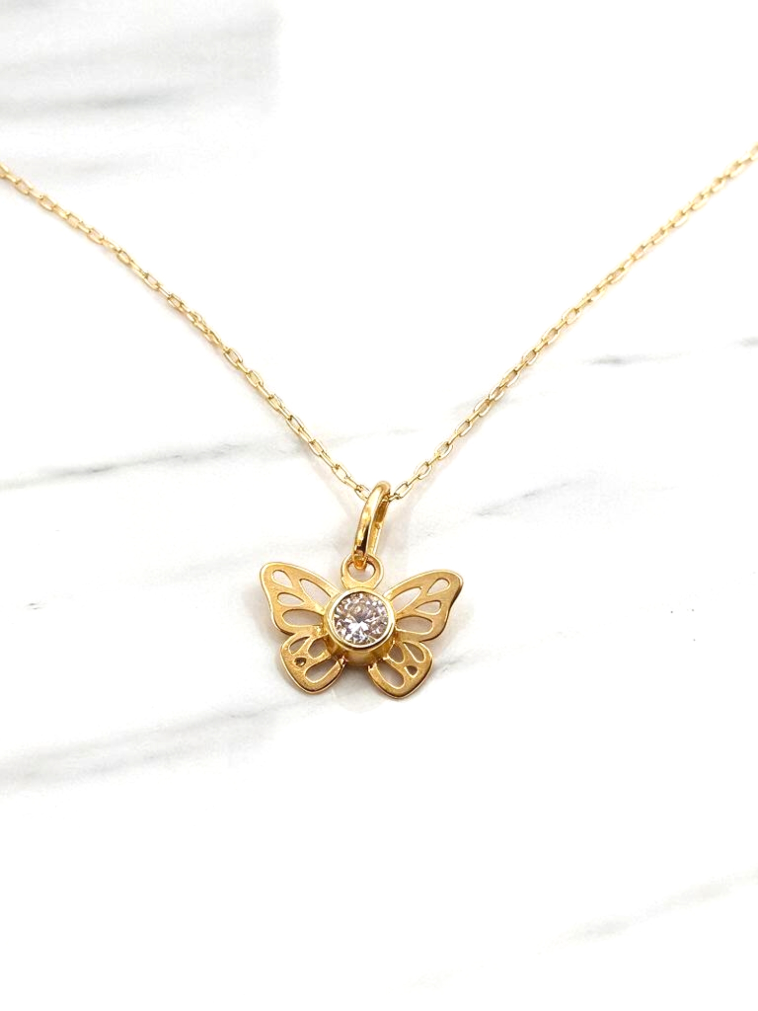 Cadena eslabón limado 50 cm con mariposa circon Oro 18k 4