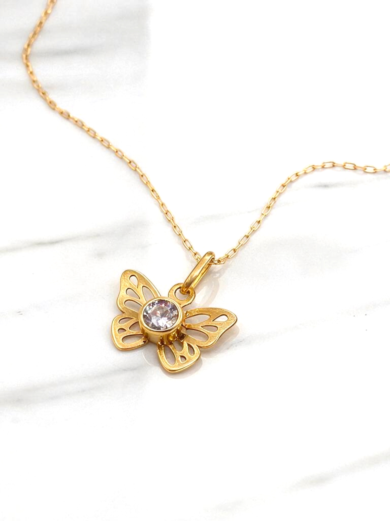 Cadena eslabón limado 50 cm con mariposa circon Oro 18k 5