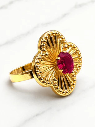 Anillo flor tallada rubí Oro 18k