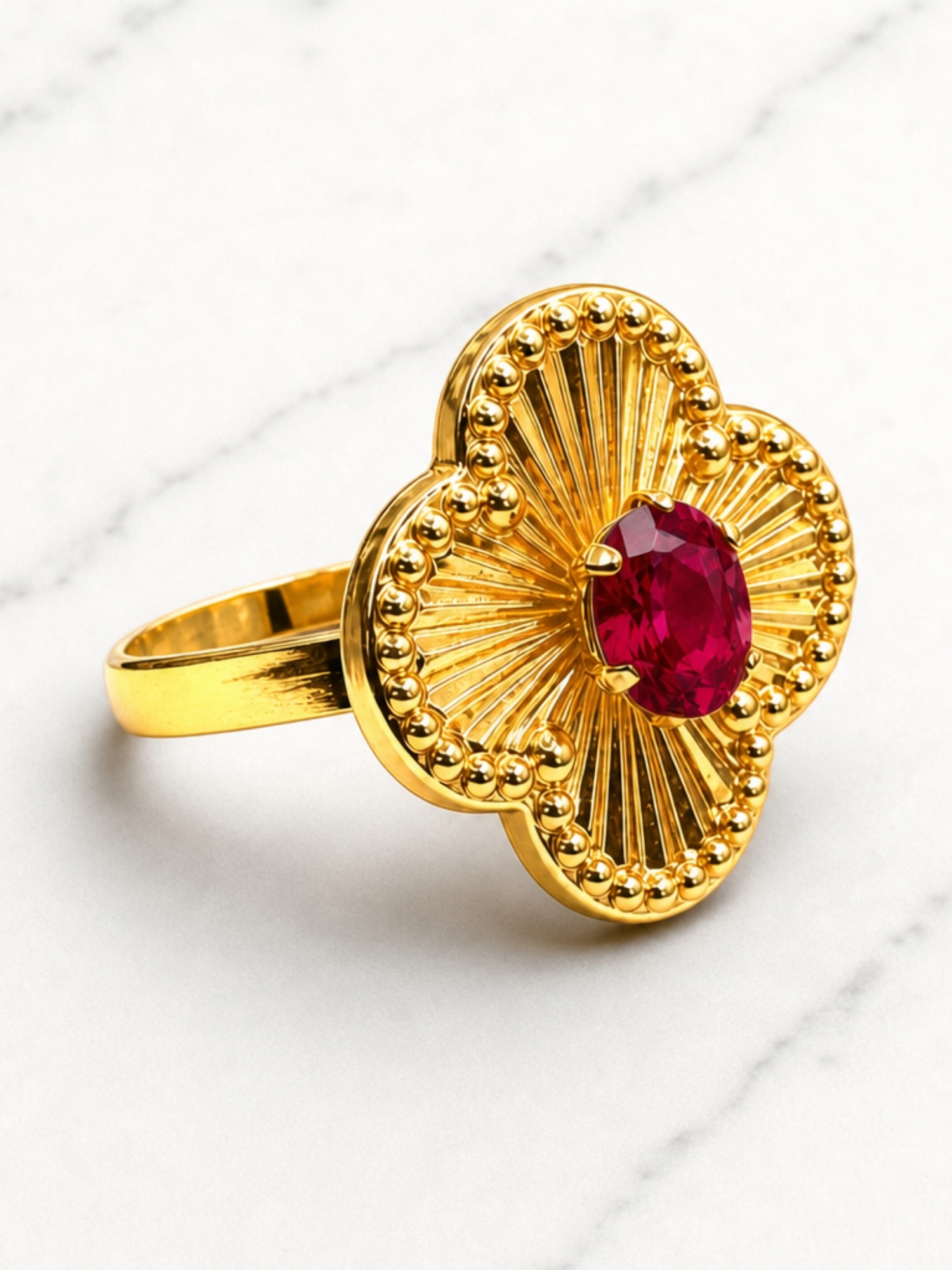 Anillo flor tallada rubí Oro 18k 3