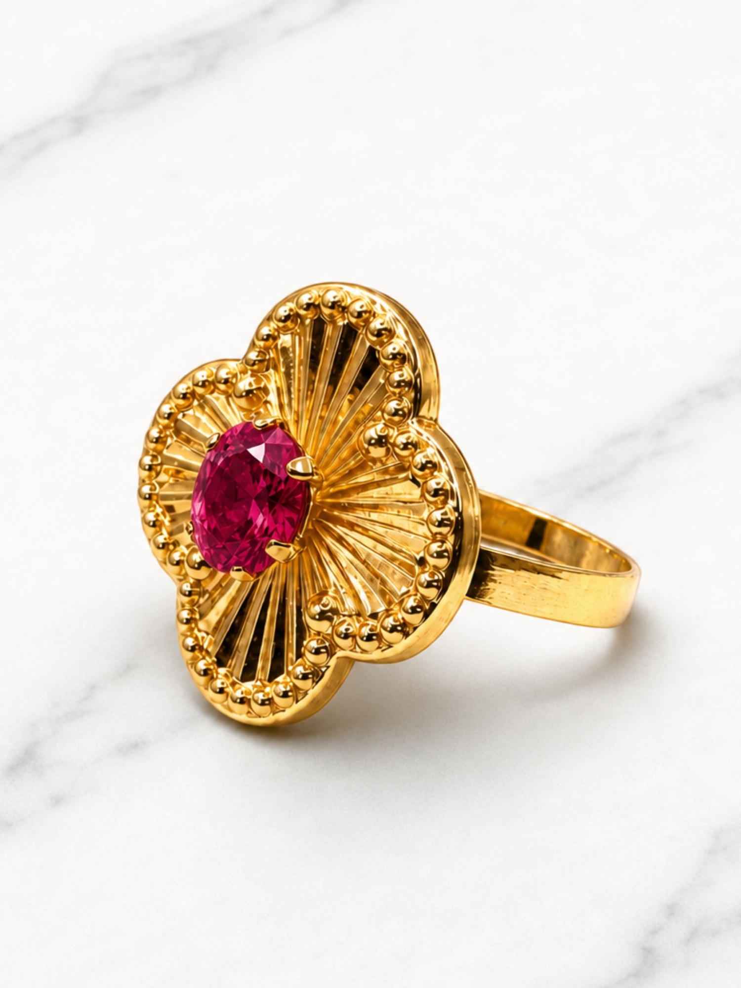 Anillo flor tallada rubí Oro 18k 1